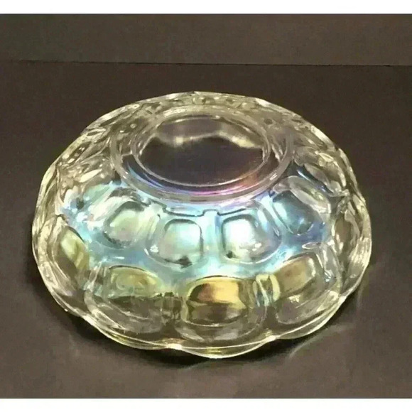 VTG Federal Yorktown Clear Iridescent Carnival Glass Bowl Grannycore Scalloped - Picture 10 of 15